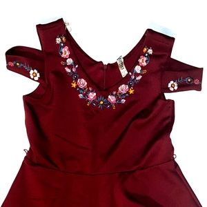 Beautees girls size 16 maroon dress with floral embroidery